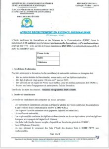 Recrutement en Licence Journalisme en cours du soir