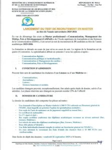 Lancement du test de recrutement en Master Communication